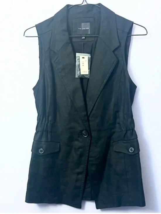 The Limited Black Sleeveless Linen Blazer Vest - Picture 1 of 5